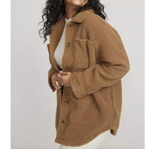 Old Navy Cozy Sherpa Jacket Sycamore Bark Size XL Teddy Shacket Sweater Camel - Picture 2 of 9